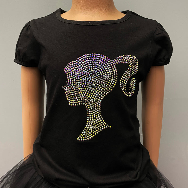 Black Barbie Rhinestone Short Sleeve Shirt