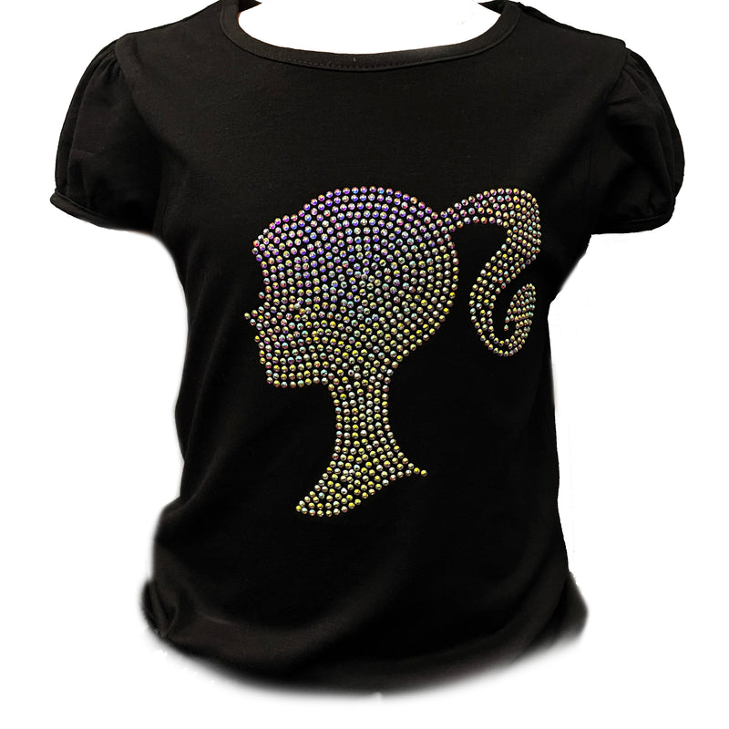 Black Barbie Rhinestone Short Sleeve Shirt