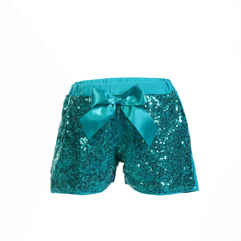 Turquoise Sequins Bow Shorts