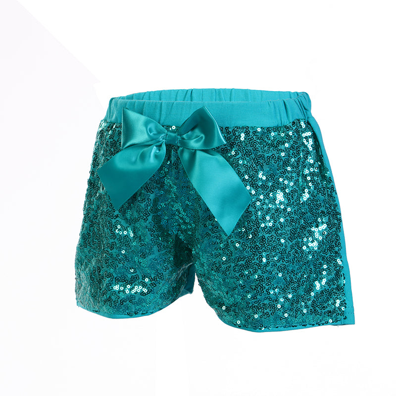 Turquoise Sequins Bow Shorts