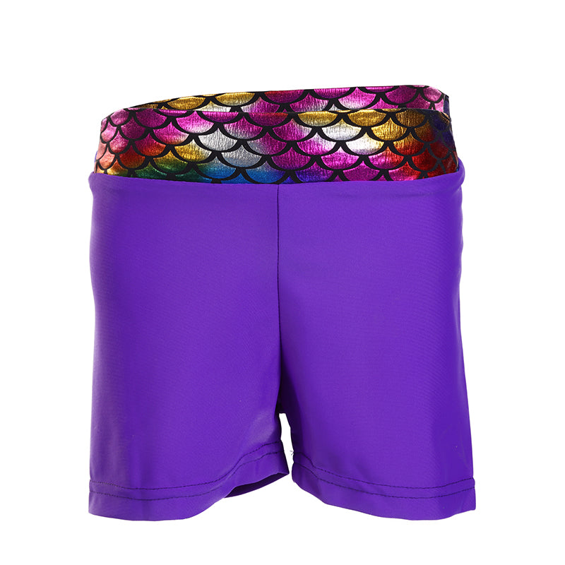 Purple Rainbow Mermaid Scale Leotard & Shorts Set