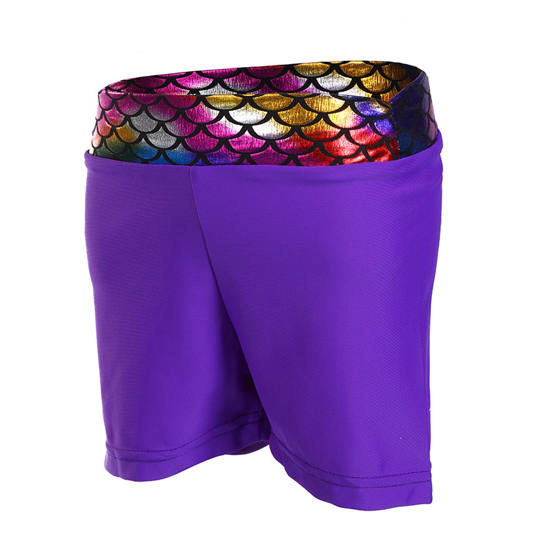 Purple Rainbow Mermaid Scale Leotard & Shorts Set