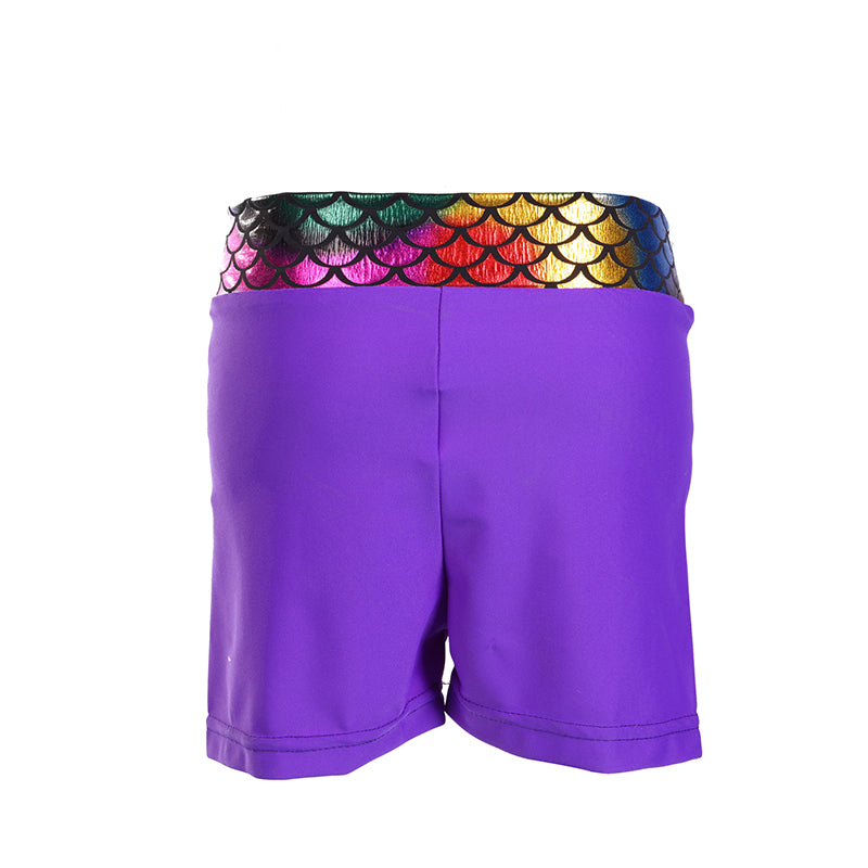 Purple Rainbow Mermaid Scale Leotard & Shorts Set