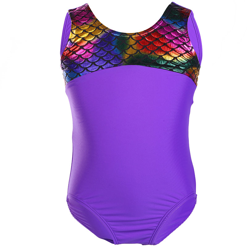 Purple Rainbow Mermaid Scale Leotard & Shorts Set