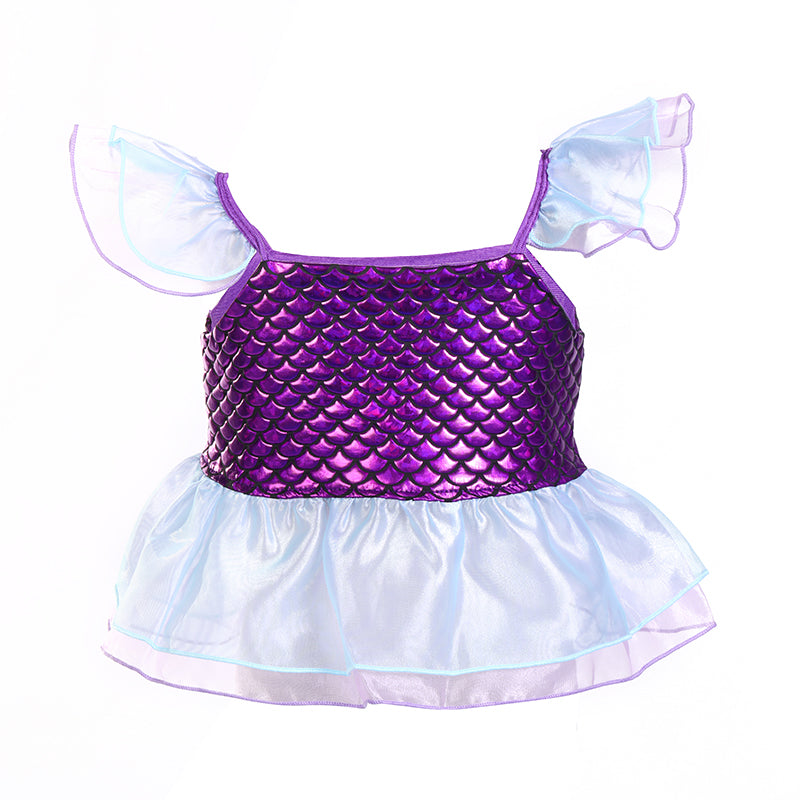 Purple Blue Mermaid Fish Scale Tail 2-Pieces Dress