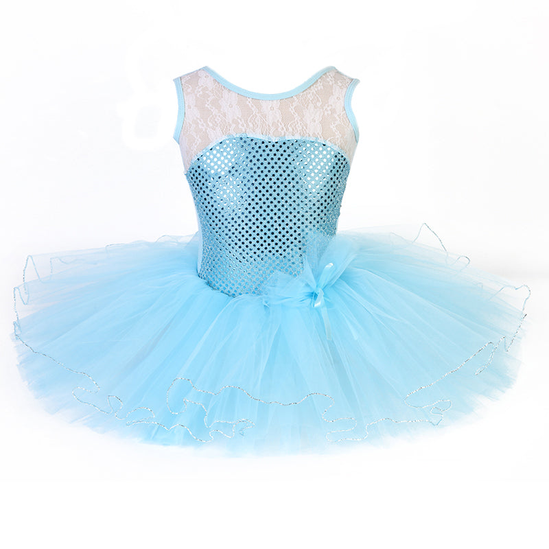 Baby Blue Sequins Lace Silver Trim Ballet Dress