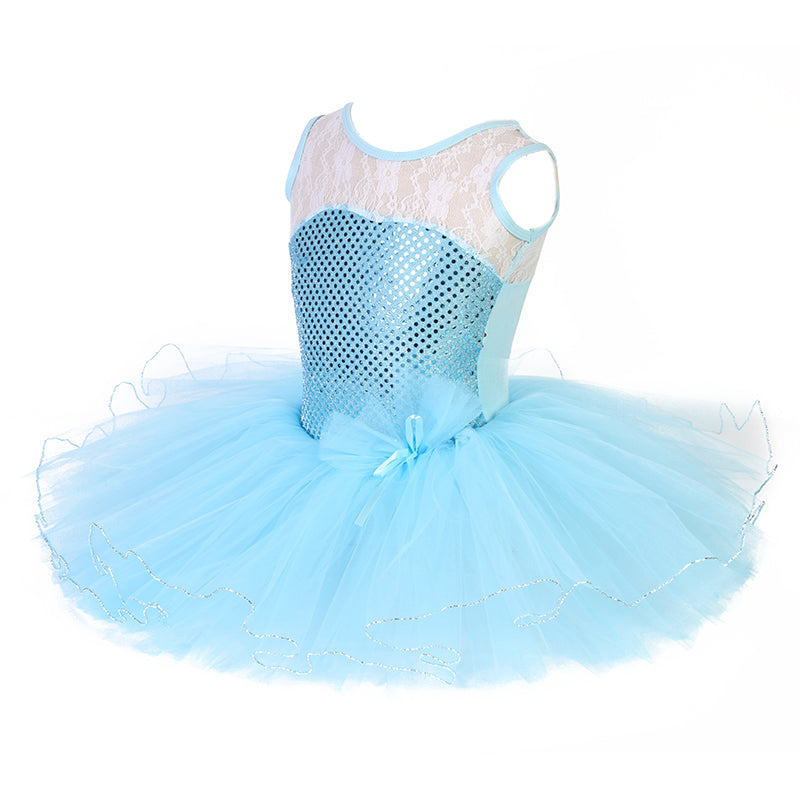 Baby Blue Sequins Lace Silver Trim Ballet Dress