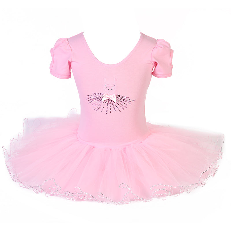 Pink Rhinestone Dress Silver Trim Ballet Dress