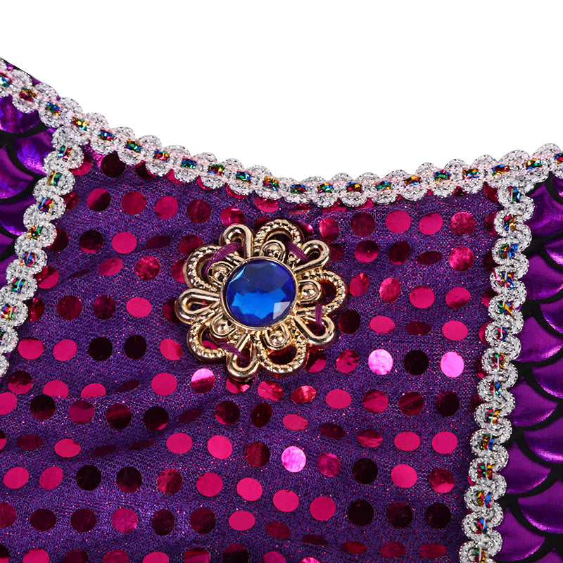 Purple Blue Mermaid Fish Scale Tail 2-Pieces Dress