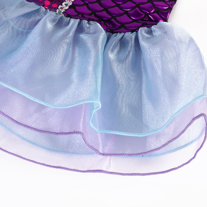 Purple Blue Mermaid Fish Scale Tail 2-Pieces Dress