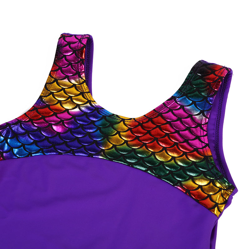 Purple Rainbow Mermaid Scale Leotard & Shorts Set