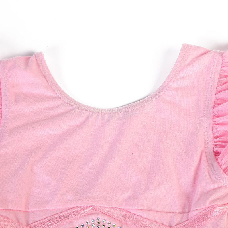 Pink Rhinestone Chiffon Skirted Leotard