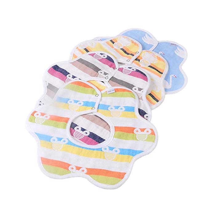 Unisex Animal Stripe Baby Bibs 4 Pack 100% Cotton Infant Handkerchiefs