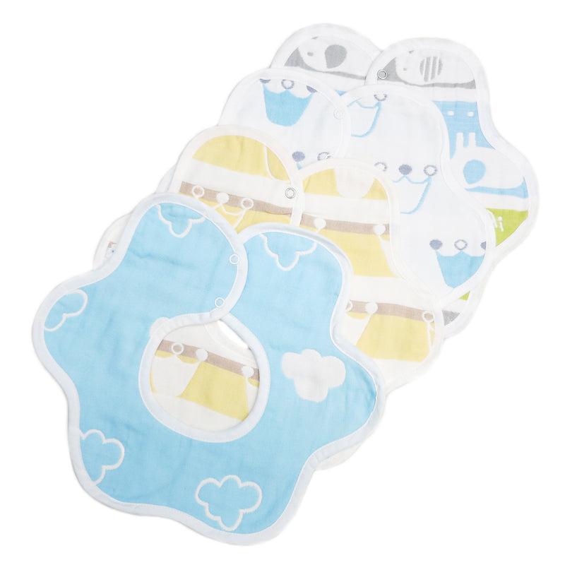 Unisex Cloud/Crown/Elephant Baby Bibs 4 Pack 100% Cotton Infant Handkerchiefs