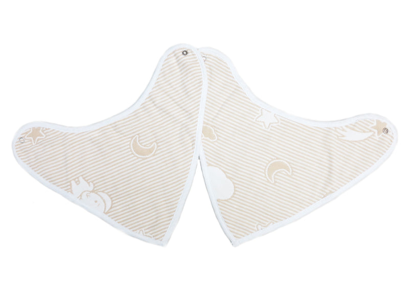 Unisex Baby Organic Cotton Brown Star/Moon Bibs 2 Pack Triangle Newborn Bibs Set