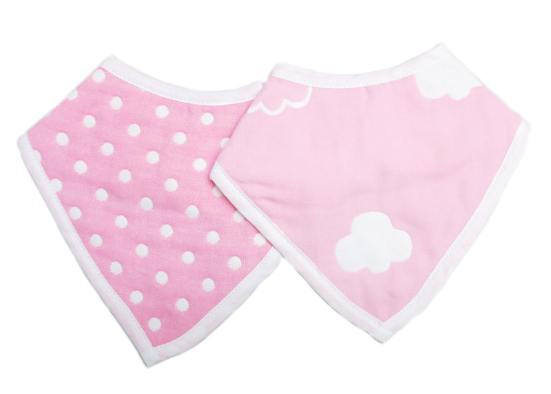Unisex Baby Organic Cotton Pink Cloud/Pocka dot Bibs 2 Pack Triangle Newborn Bibs Set
