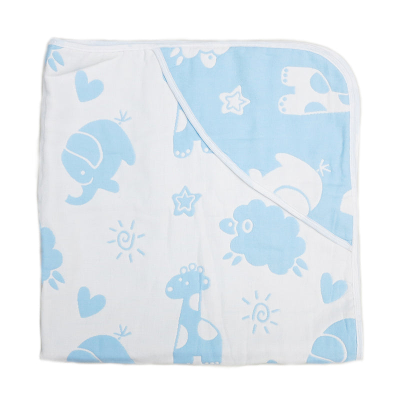 Blue Animal Print Cotton Lightweight Baby Blanket 32"x32"