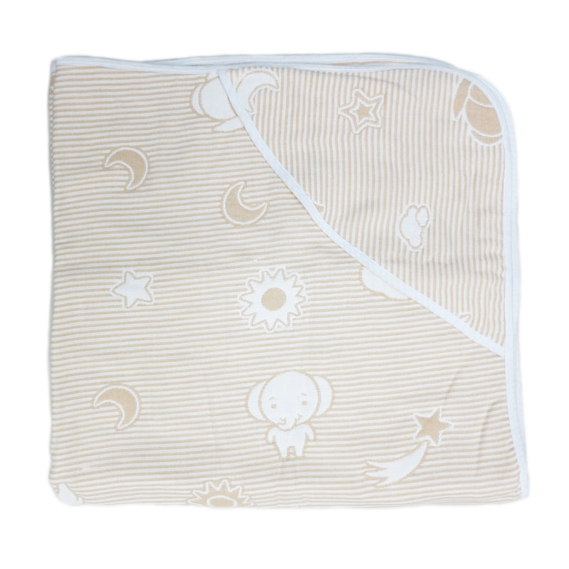 Brown Star/Moon Cotton Lightweight Baby Blanket 32"x32"