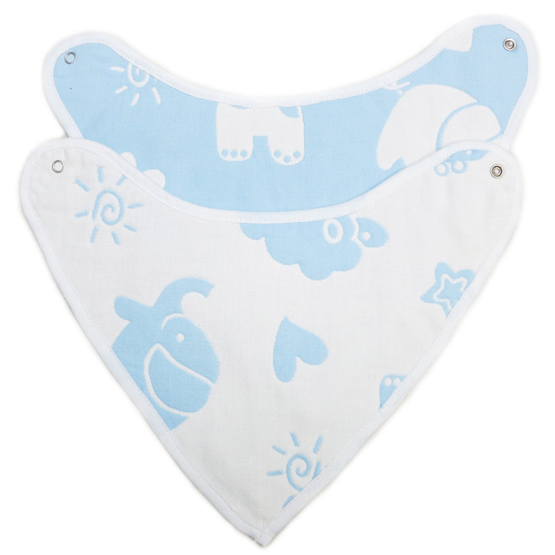 Unisex Baby Organic Cotton Blue Elephant Bibs 2 Pack Triangle Newborn Bibs Set