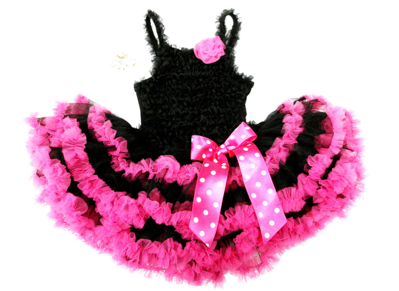 Black Ruffle Petti Dress With Hot Pink Trim