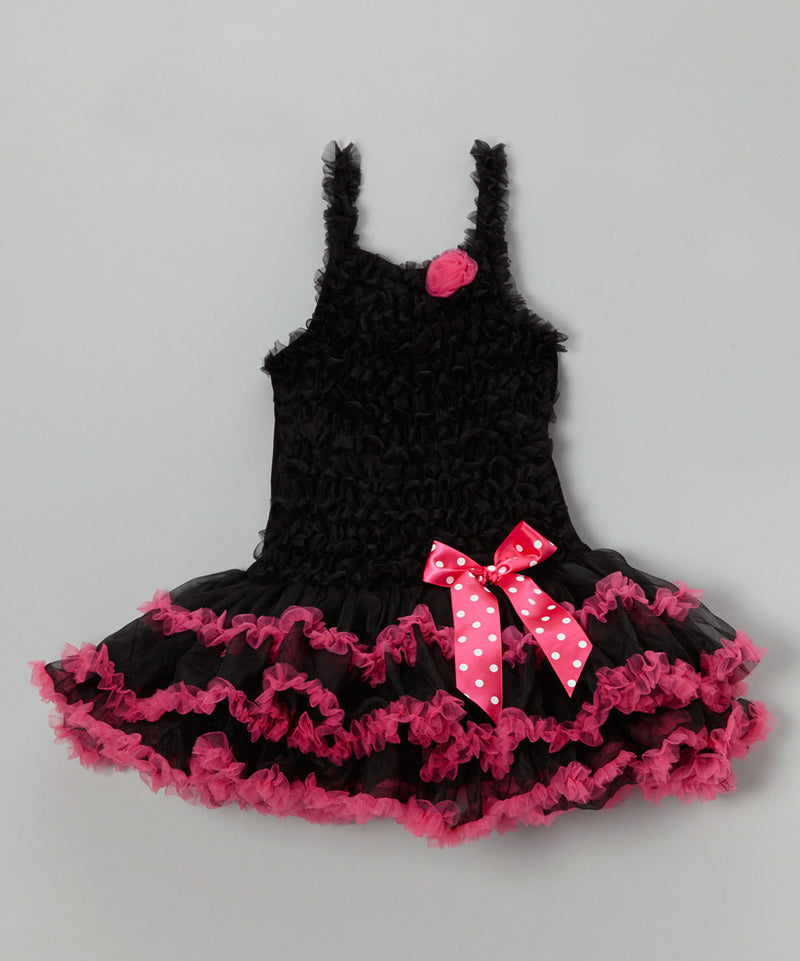 Black Ruffle Petti Dress With Hot Pink Trim