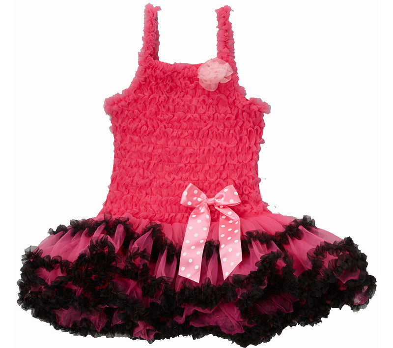 Hot Pink Ruffle Petti Dress With Black Trim