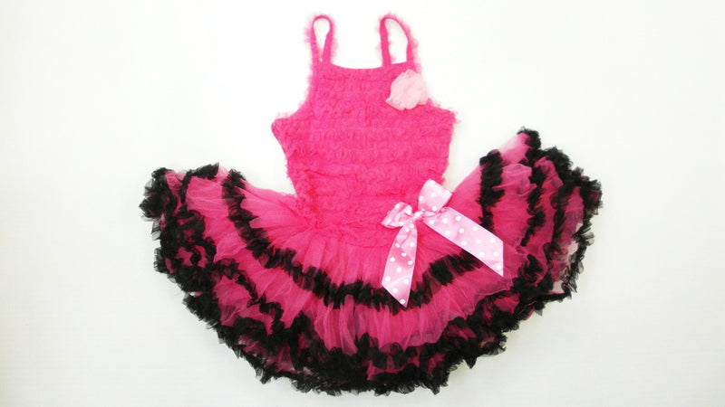 Hot Pink Ruffle Petti Dress With Black Trim