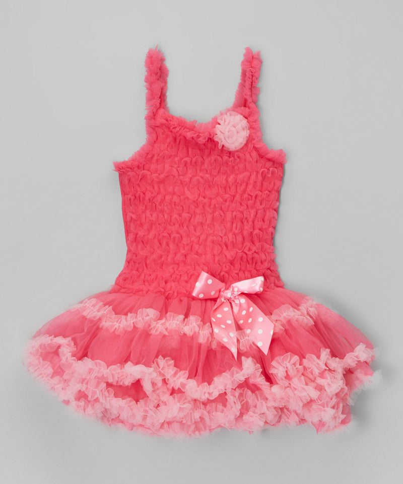 Hot Pink Ruffle Petti Dress With Pink Trim