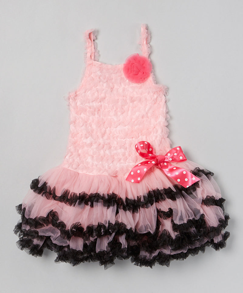 Pink Ruffle Petti Dress With Black Trim