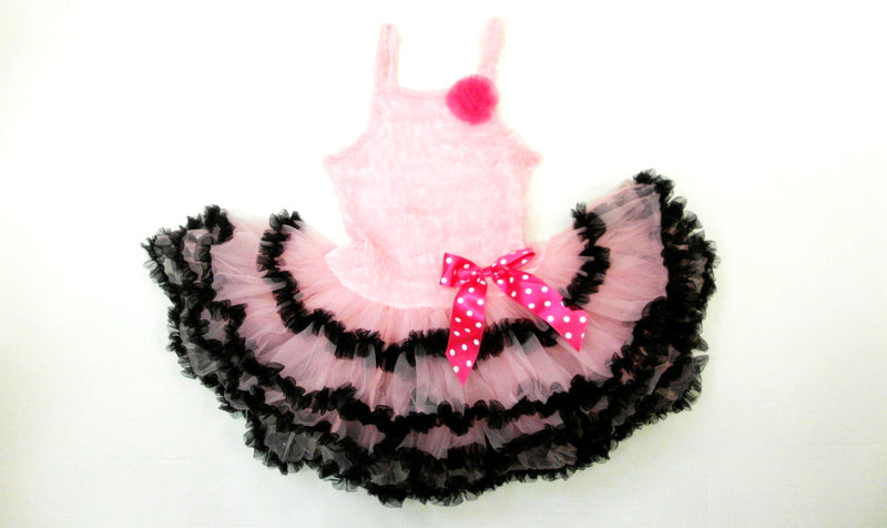 Pink Ruffle Petti Dress With Black Trim