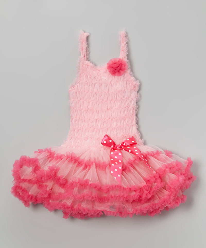 Pink Ruffle Petti Dress With Hot Pink Trim