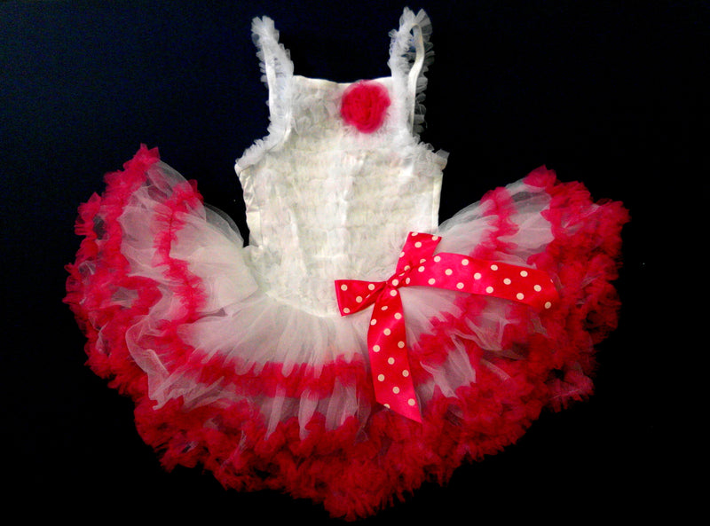 White Ruffle Petti Dress With Pink Trim