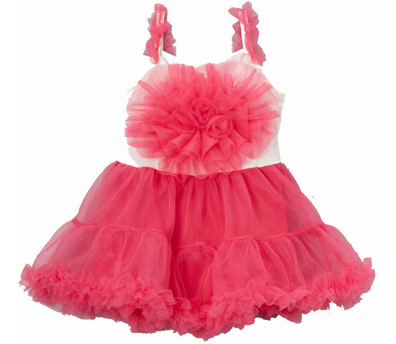 White/Hot Pink Petti Dress With Big Flower