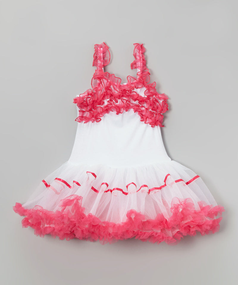 White Petti Dress Hot Pink Ruffle Trim