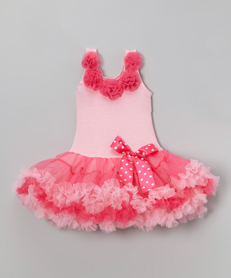Pink Petti Dress With 5 Rose
