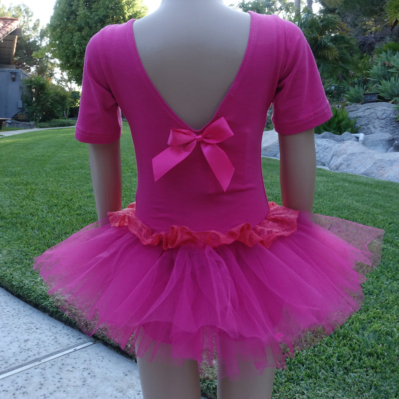Hot Pink Lace Short Sleeve Ballet Dress