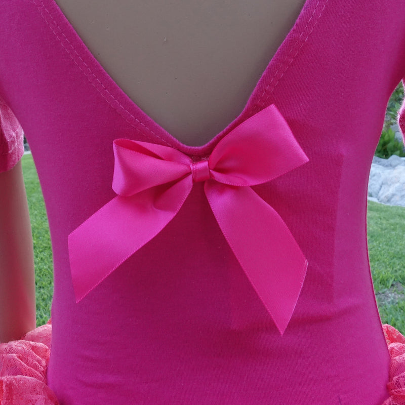 Hot Pink Lace Short Sleeve Ballet Dress