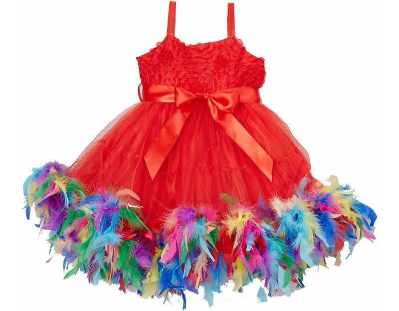 Rainbow Feather Red Rose Dress