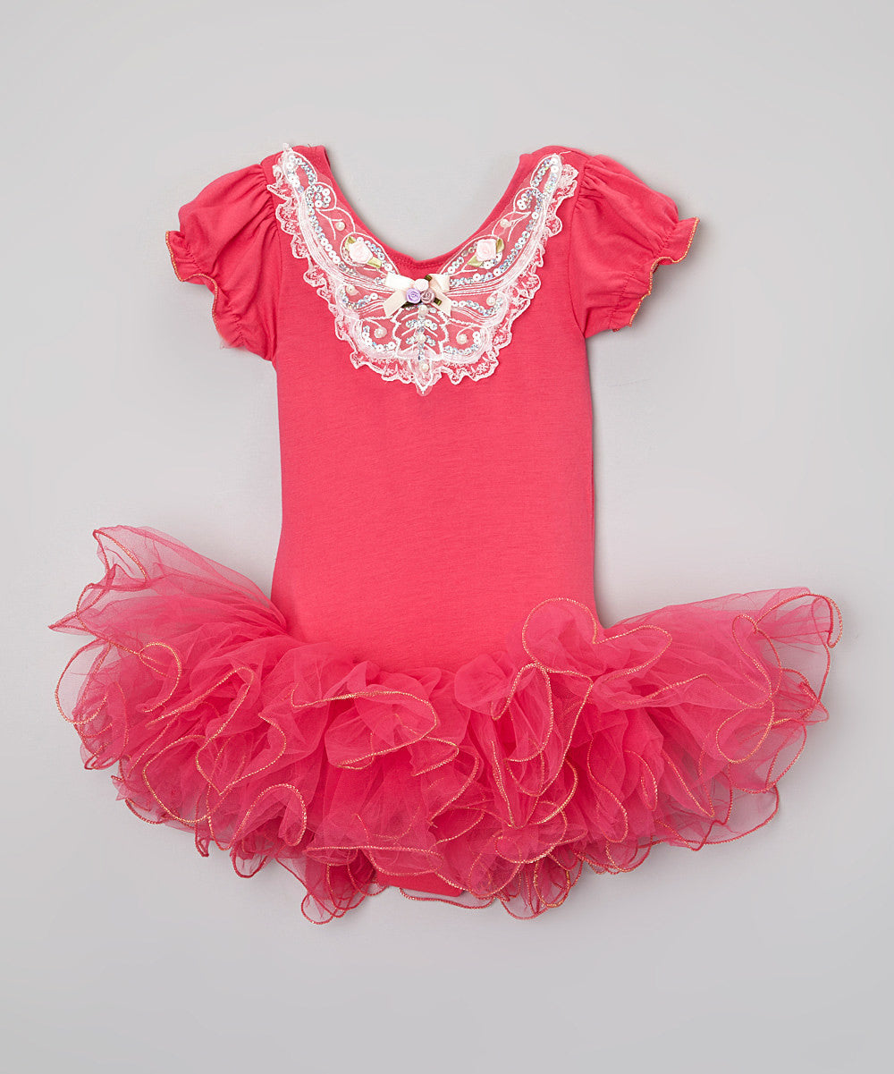 Hot Pink Gold Wave Short Sleeve Ballet Dress | Wenchoice Hot Pink Gold Wave Short Sleeve Ballet Dress | Wenchoice