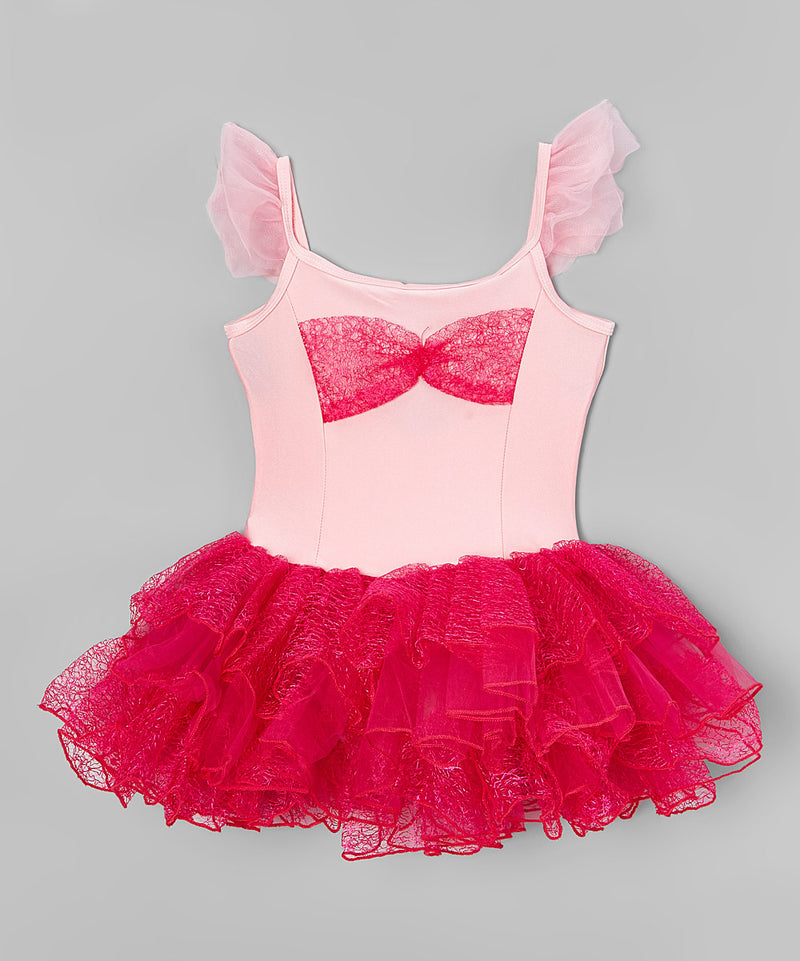 Hot Pink Lace Bow Lycra Ballet Dress