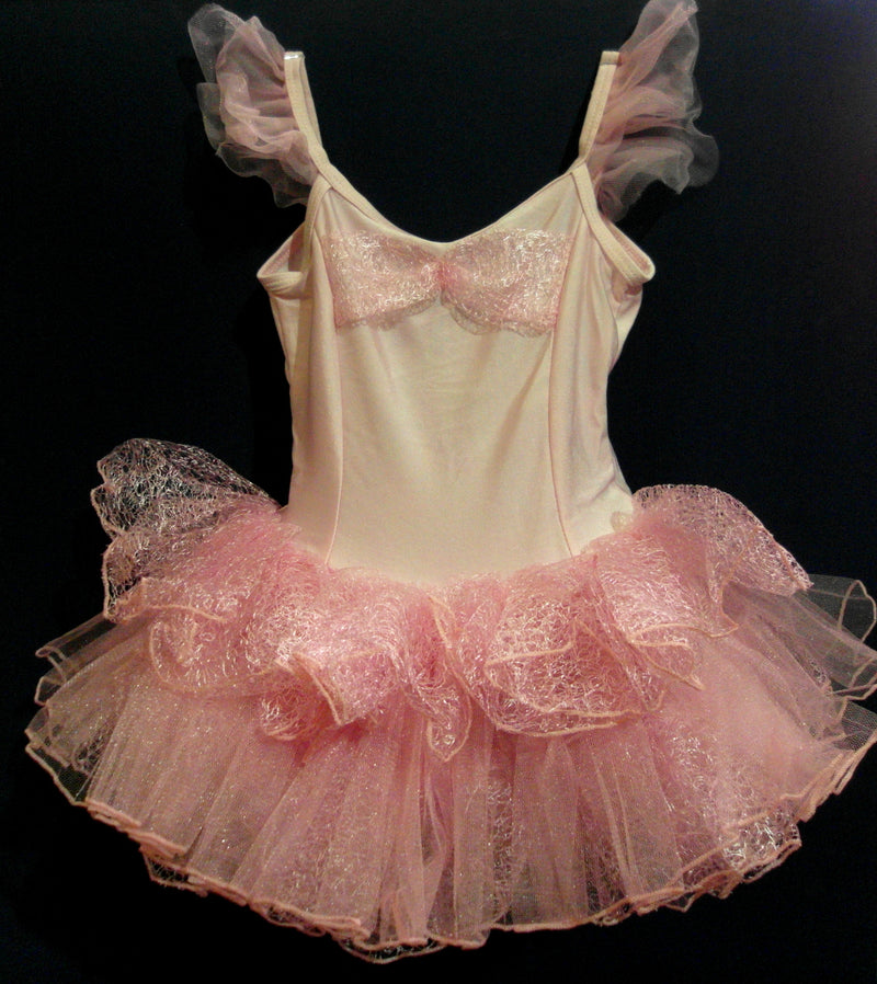 Pink Lace Bow Lycra Ballet Dress