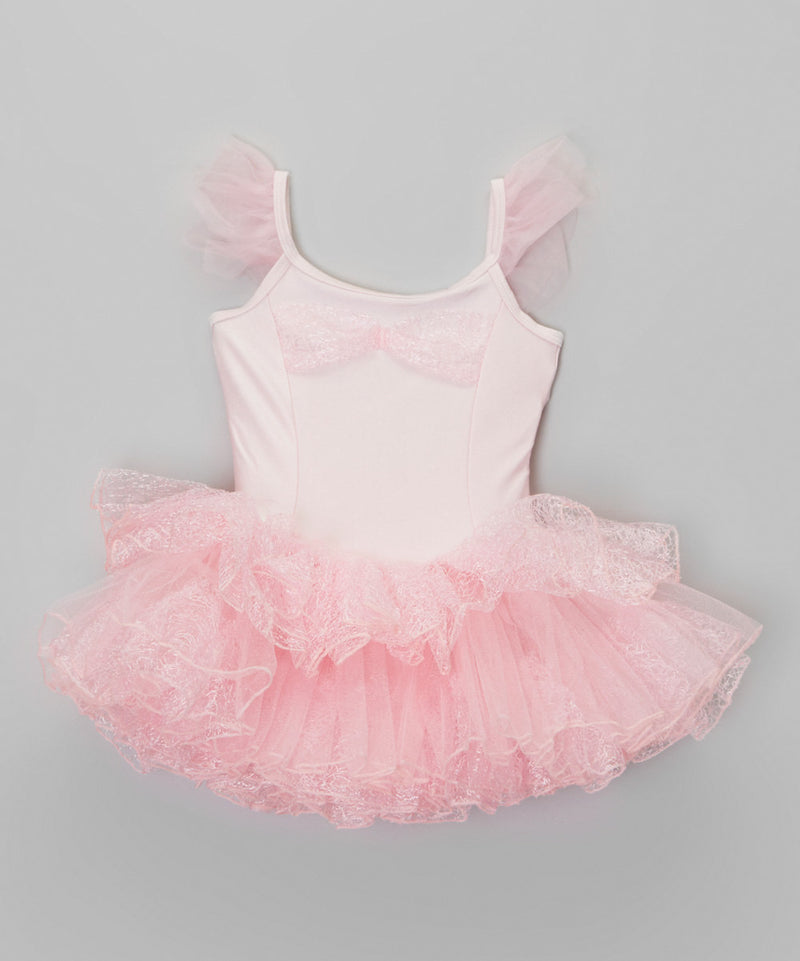 Pink Lace Bow Lycra Ballet Dress