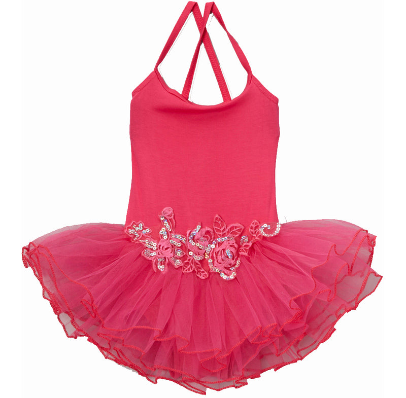 Hot Pink Flower Spaghetti Strap Ballet Dress