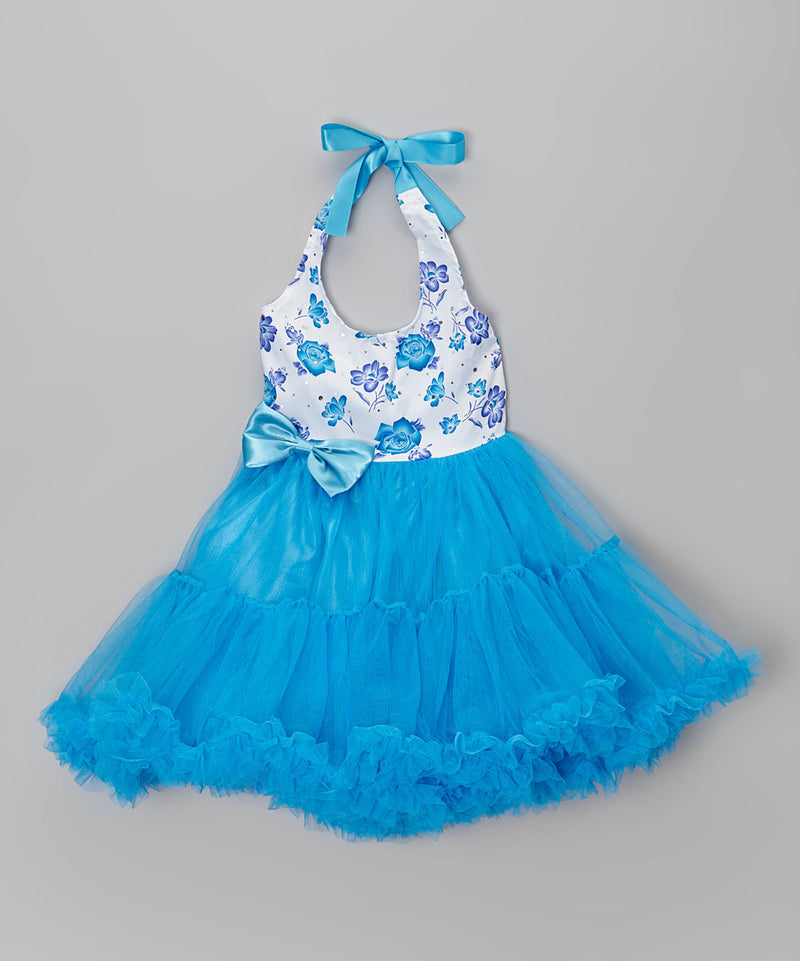 Blue Floral Halter Dress