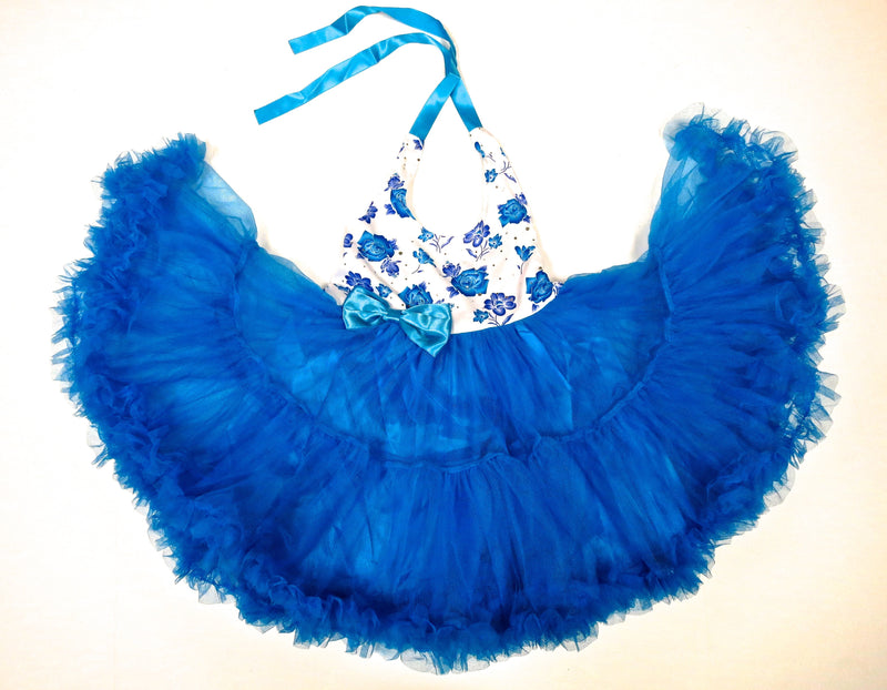 Blue Floral Halter Dress