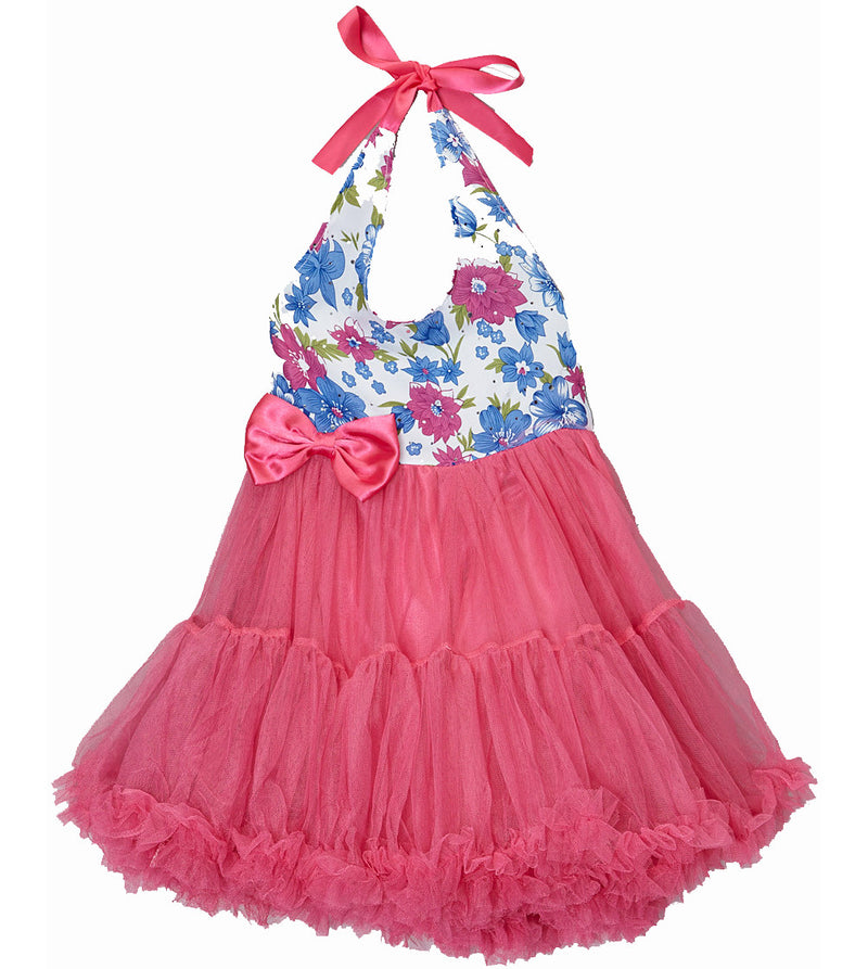 Hot Pink Floral Halter Dress