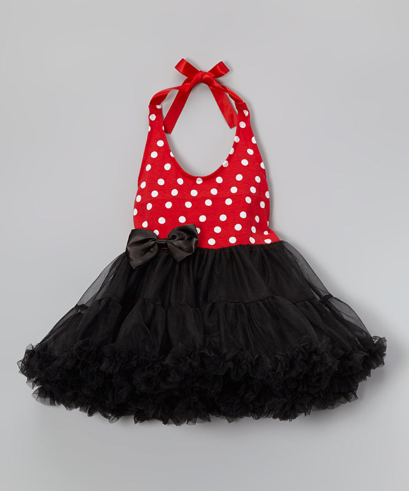 Red With White Dot Black Chiffon Petti Dress
