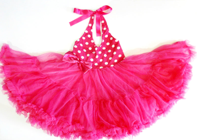 Hot Pink With White Dot Chiffon Petti Dress