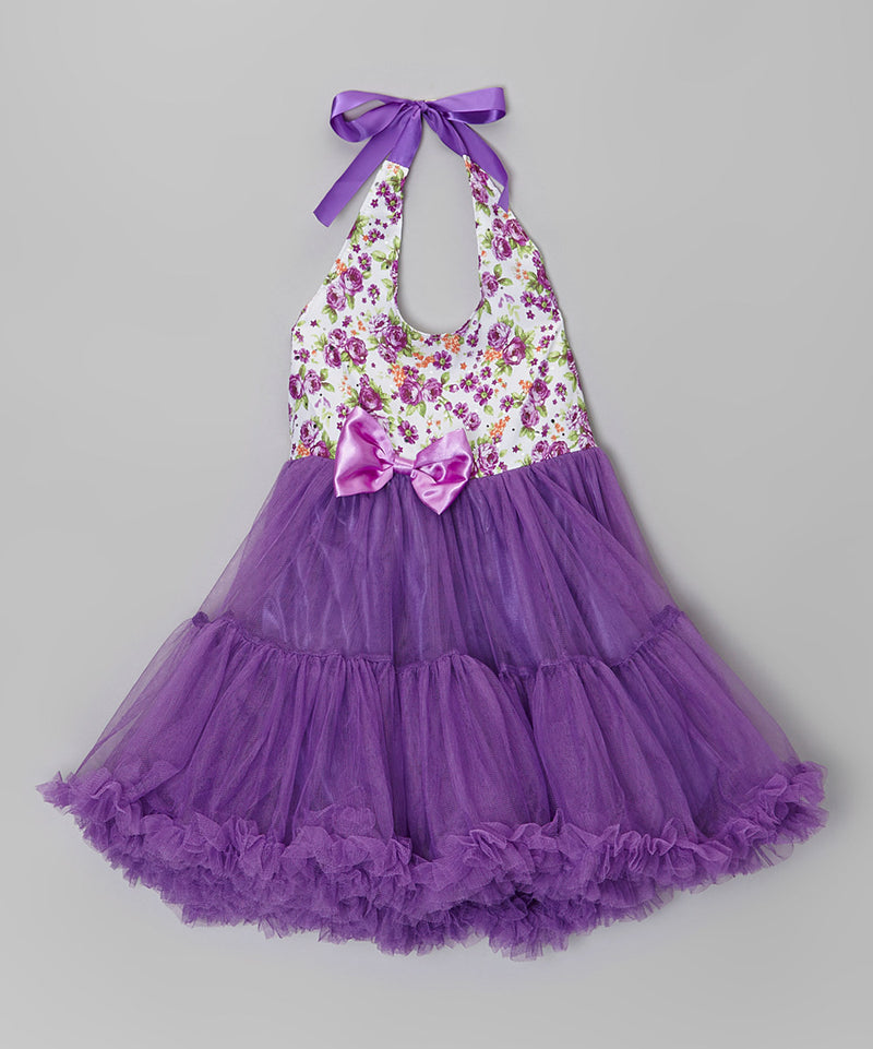 Purple Floral Halter Dress