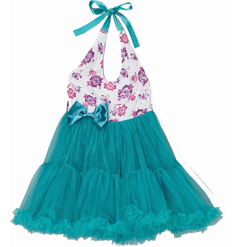 Teal & Purple Floral Halter Dress